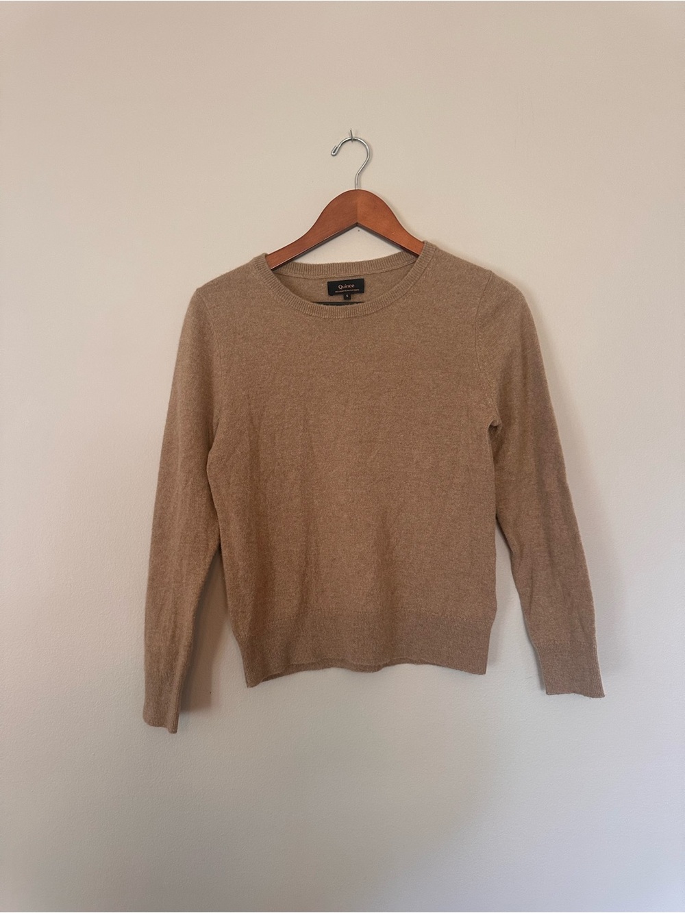 Quince Women's 100% Cashmere Crewneck Sweater in Camel Tan